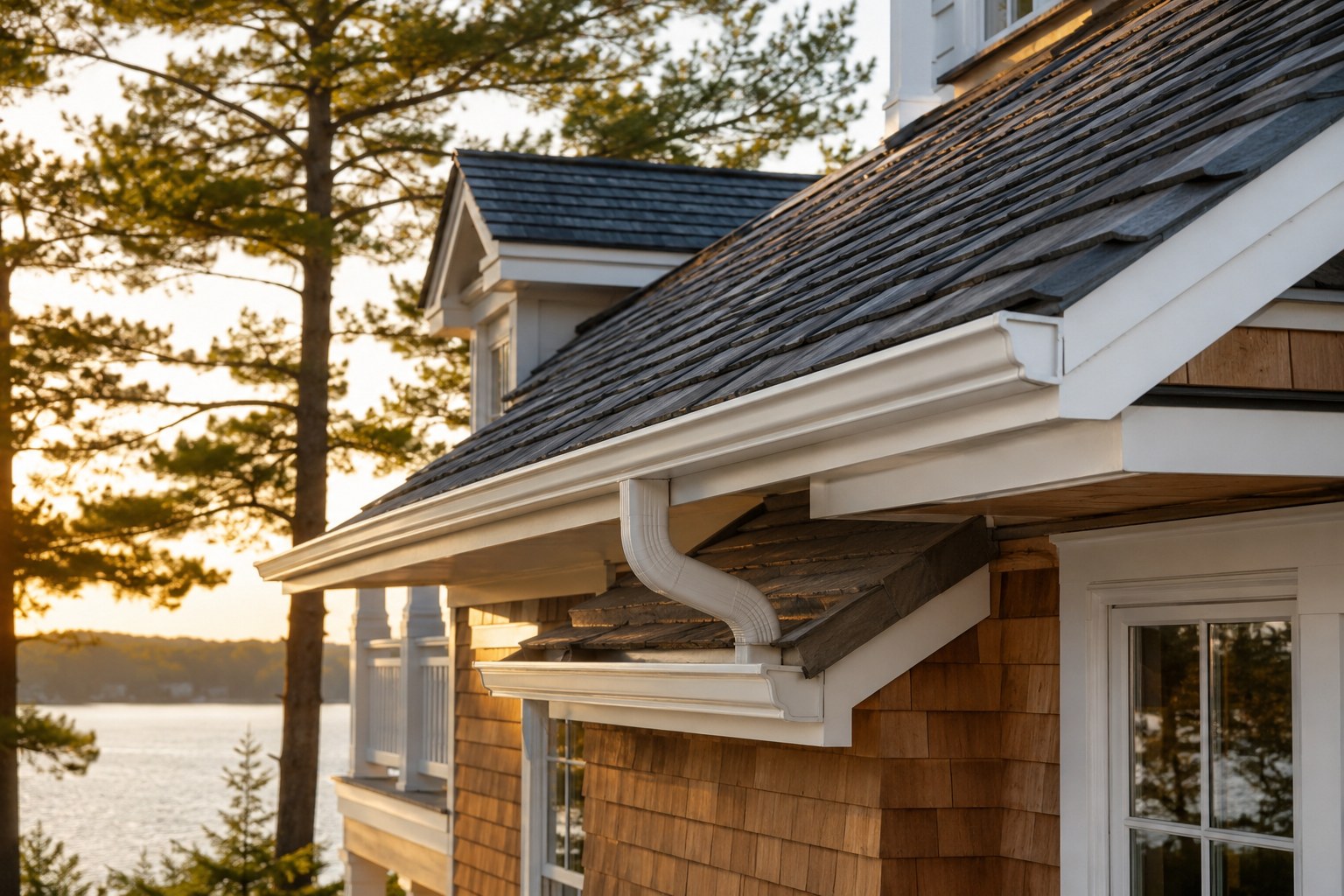 Roofline and gutter cleaning — clean edge abstraction.